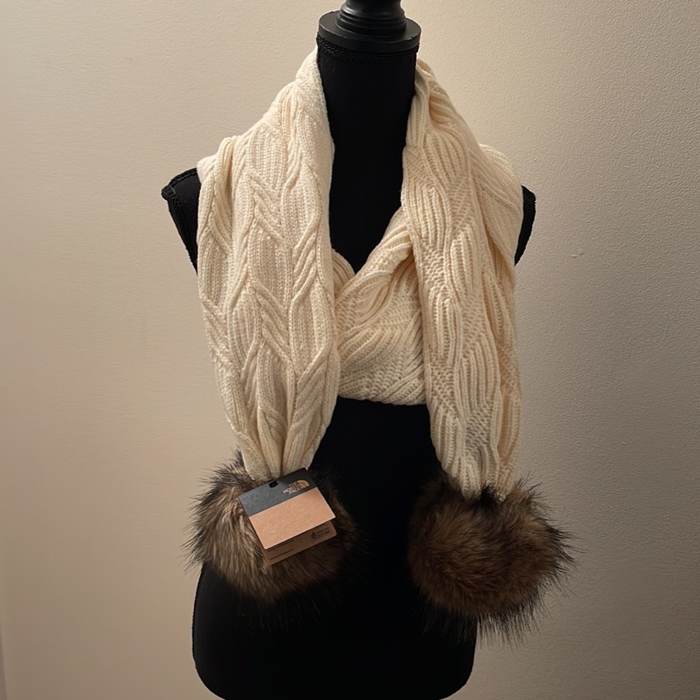 The North Face Vintage White Oh-Mega Faux Fur Pom Scarf